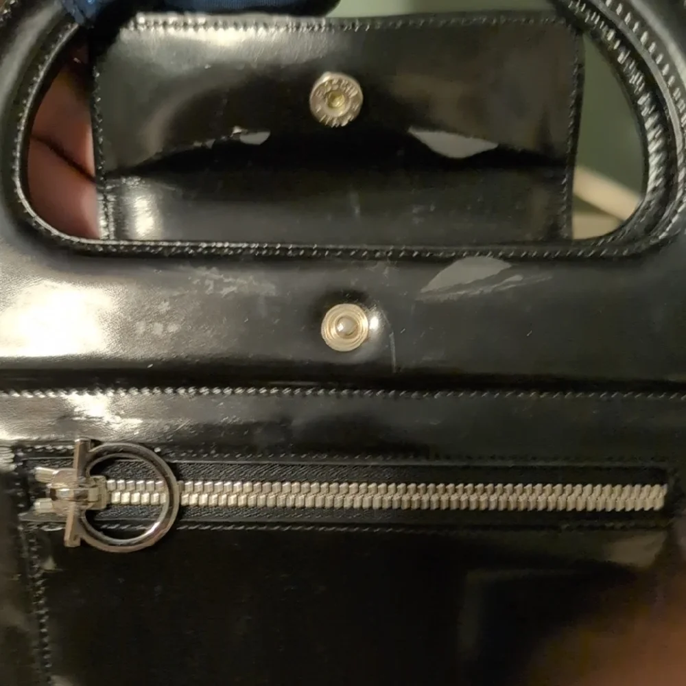 Salvatore Ferragamo Black Tote Bag Italy Big Leather Handles Stylish - Picture 7 of 15